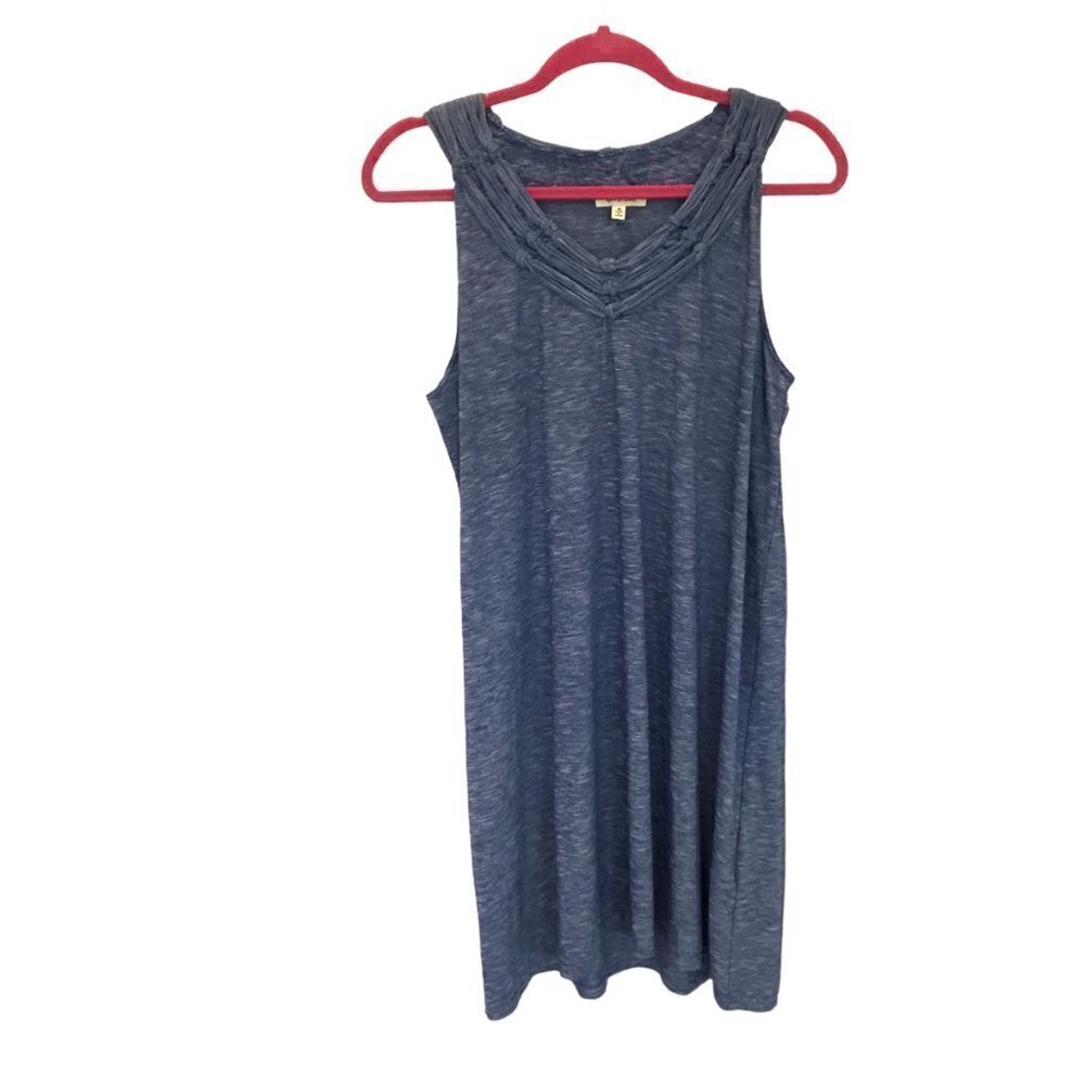 Max Studio Shift Dress Sleeveless Braided Neck Sz Medium Blue White Comfortable